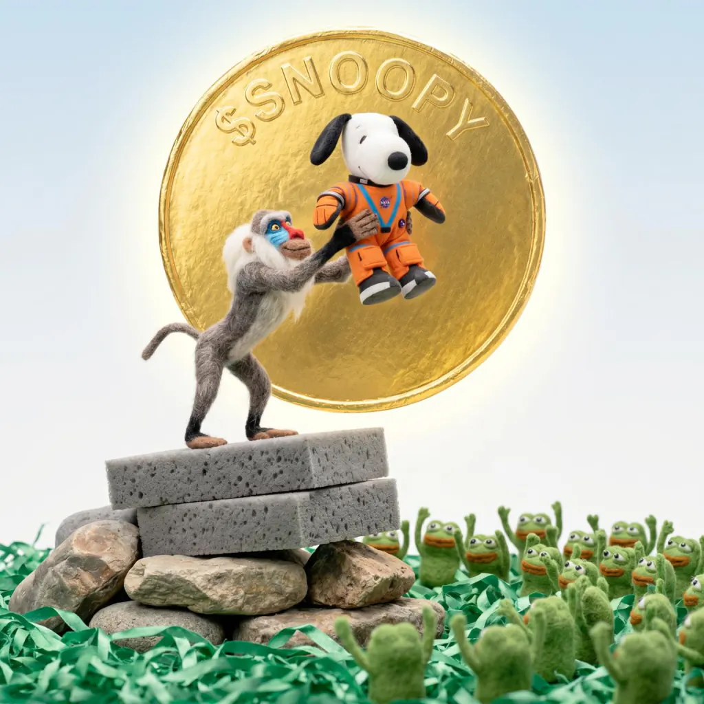 Rafiki presents Snoopy over gold $SNOOPY coin · Pepe crowd